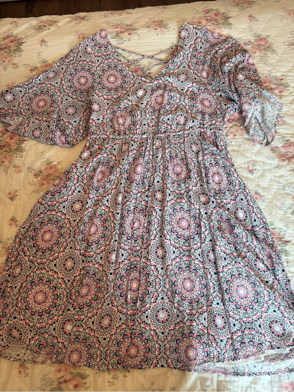 torrid Pink and Black Medallion Print Long Sleeve Dress